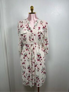 Siren Lily Maternity Floral Dress White Pink Size M NWT Tie Waist Button Front